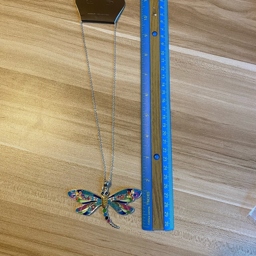 New Rain Jewelry Large Dragonfly Pendant Necklace Silver Chain Boho Blue Hippie - Picture 4 of 7